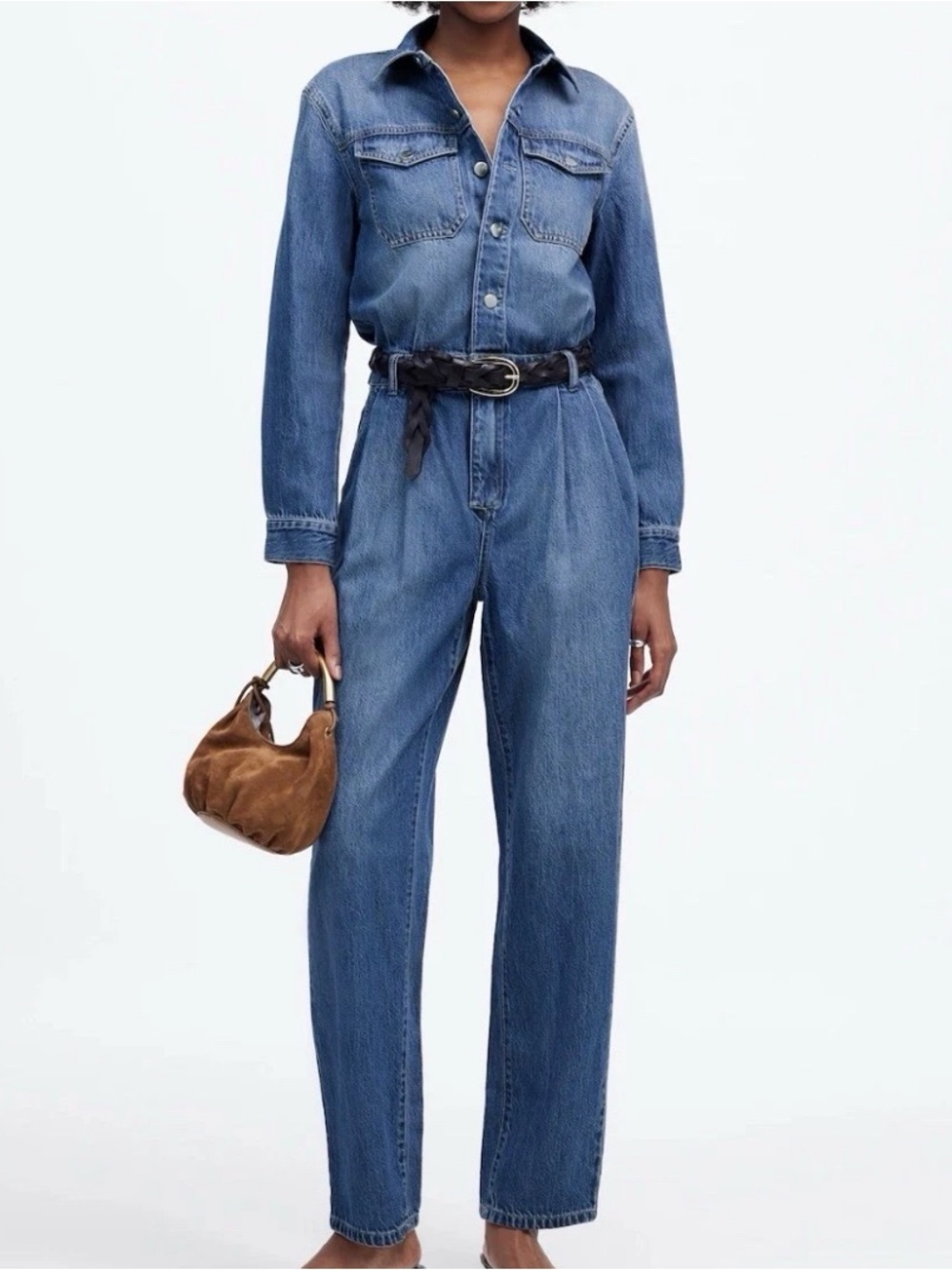 Madewell NWT pleated barrel leg utility jumpsuit Haywood Wash airy denim sz 4